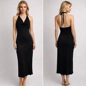 Vintage Anne.X Y2K  Sexy Halter Cow Neck Evening Formal Event Black Maxi Dress